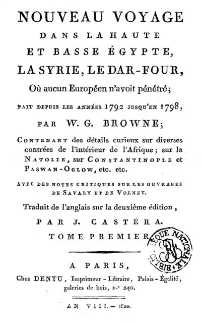 Browne, William George (1768-1813) Nouveau voyage dans la Haute et Basse Egypte en francais