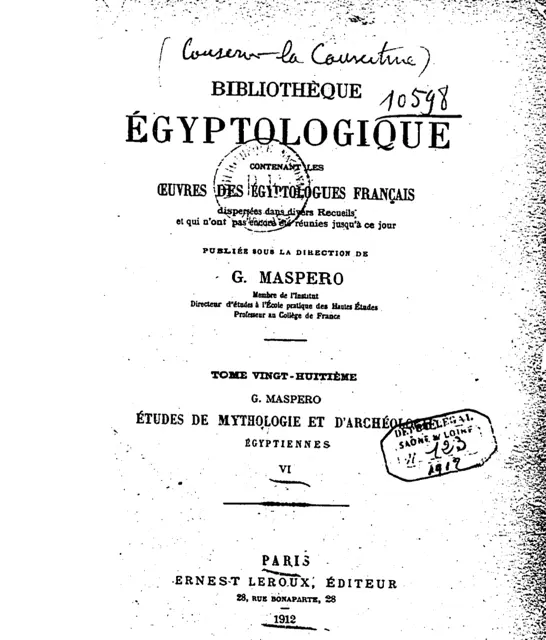 Gaston Maspero: Études de mythologie et d'archéologie égyptiennes 1912