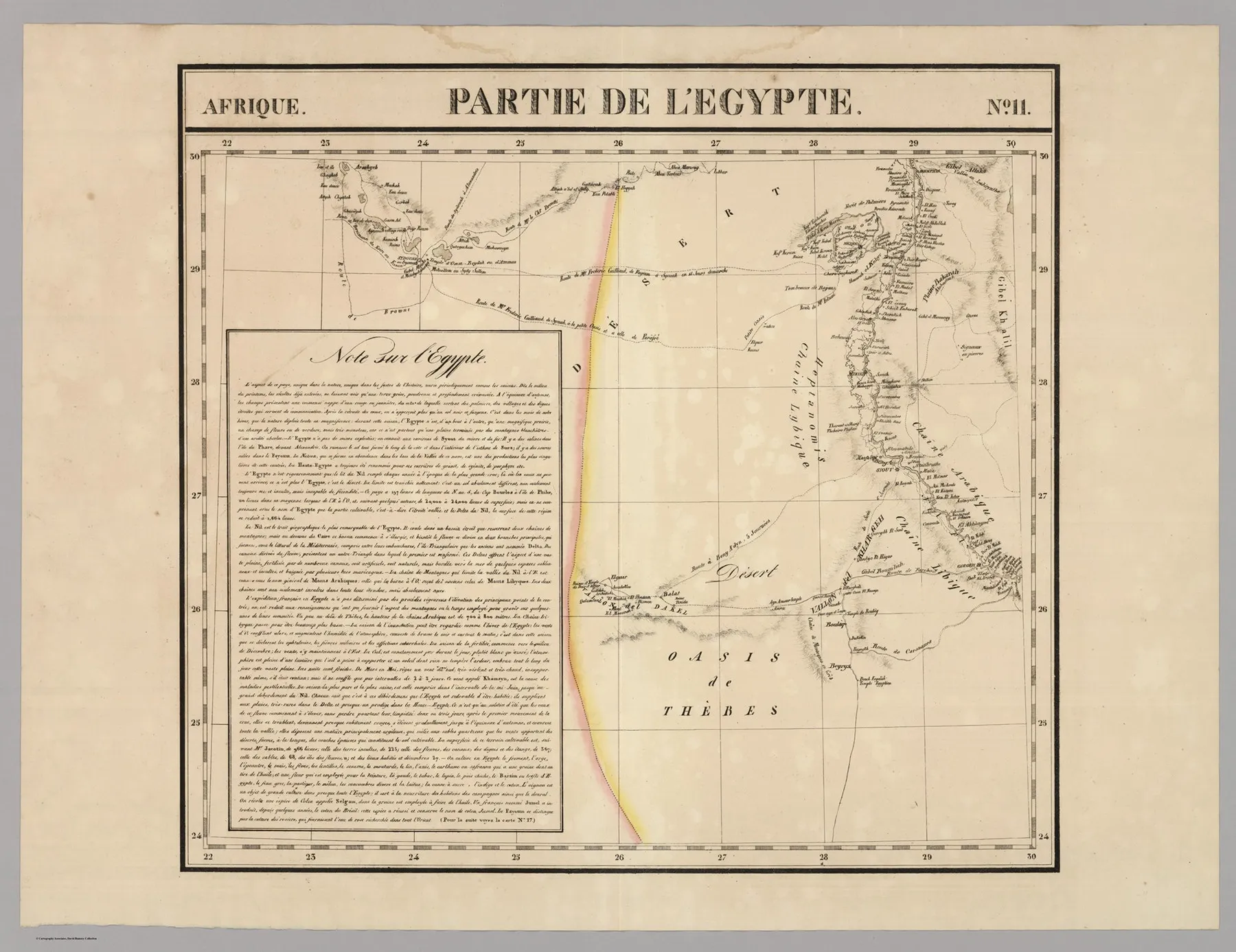 Old map with the paths of the first western travelers to discover the Siwa Oasis.